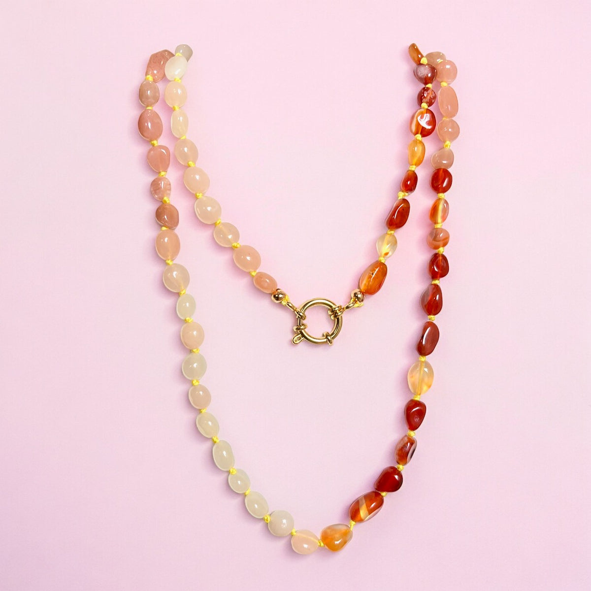 Collier En Or 18K Plaqué Avec Cornaline Et Opalite - Bijou Français Neuf Avec étiquettes