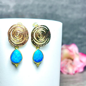 Boucles d’oreilles "INDIANA" dorées or fin pierre de Turquoise