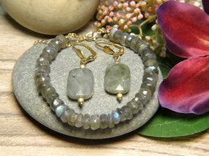 parure boucles oreilles bracelet femme pierre naturelle labradorite tourmalyn bijoux - vue parure