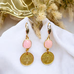 Boucles d’oreilles dorées or fin en Calcédoine rose