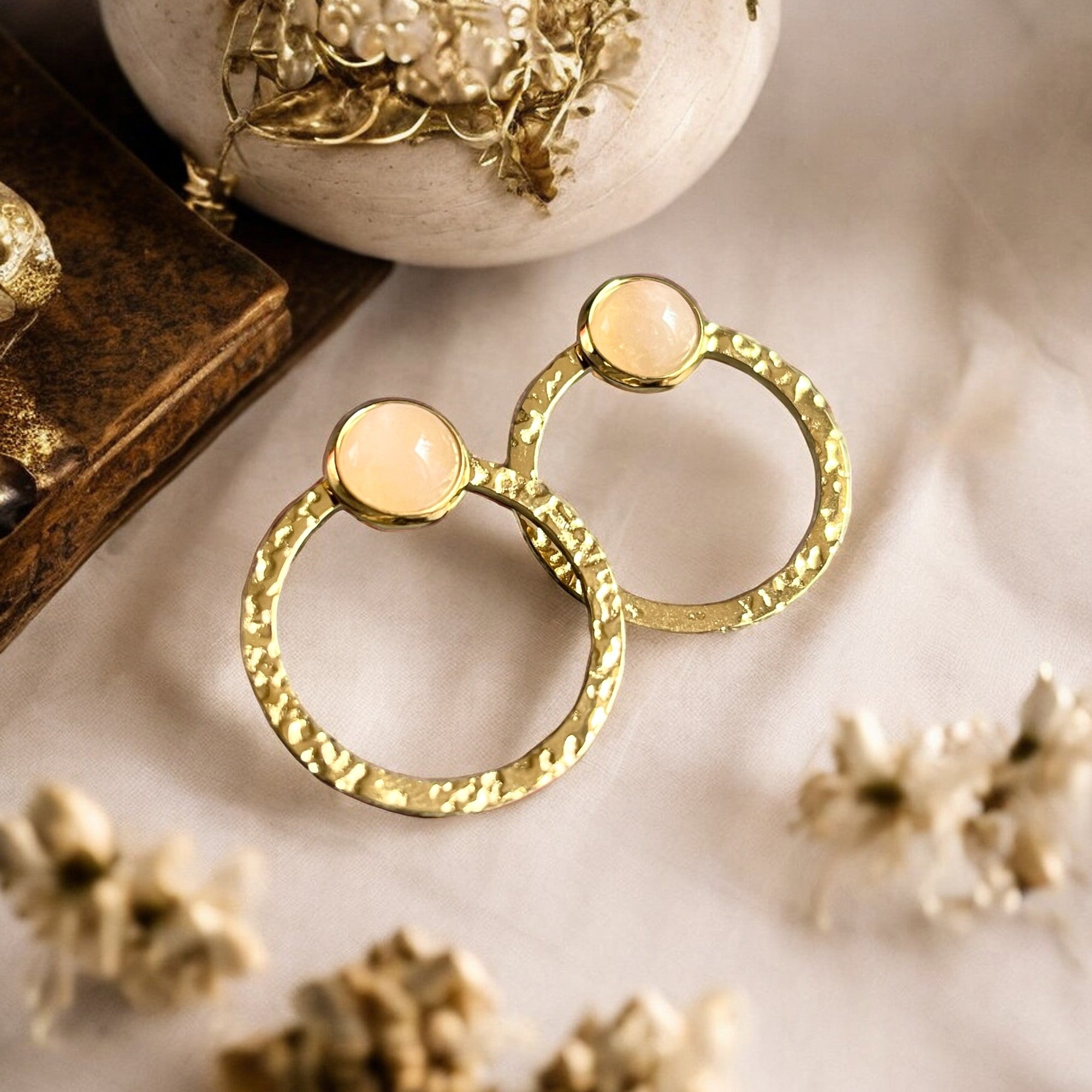 Boucles d'oreilles "BRIGITTE" en acier inoxydable et Quartz rose