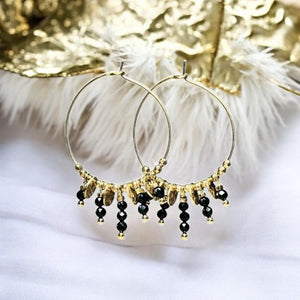 Boucles d'oreilles "ANNE" en acier inoxydable et Onyx