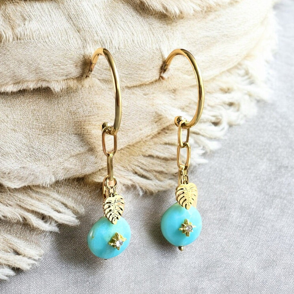 Boucles d'oreilles "BÉATRICE" acier inoxydable et amazonite