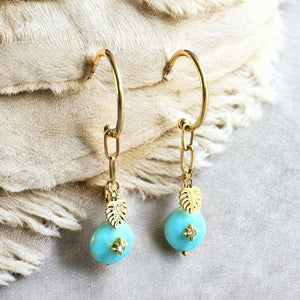 Boucles d'oreilles "BÉATRICE" acier inoxydable et amazonite