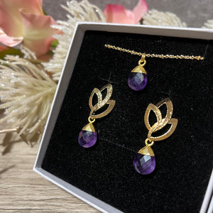 coffret boucles oreilles pendentif femme pierre naturelle amethyste tourmalyn - vue proche