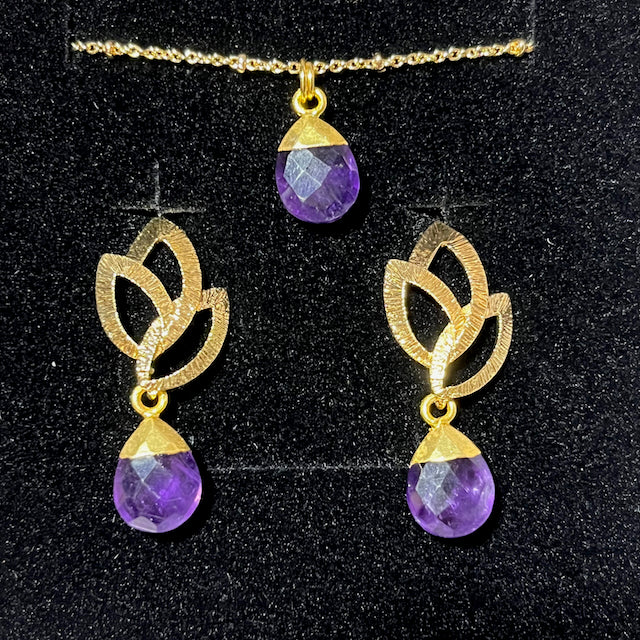 coffret boucles oreilles pendentif femme pierre naturelle amethyste tourmalyn - vue de face