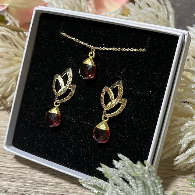 cadeau bijoux femme coffret boucles oreilles et pendentif en pierre naturelle tourmaline rose tourmalyn bijoux - vue cote