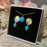cadeau bijoux femme coffret boucles oreilles et pendentif en pierre naturelle turquoise tourmalyn bijoux - vue cote