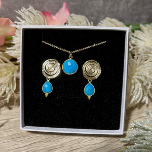 cadeau bijoux femme coffret boucles oreilles et pendentif en pierre naturelle turquoise tourmalyn bijoux - vue face