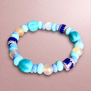 bracelet femme perles africaines et cornaline - bleu