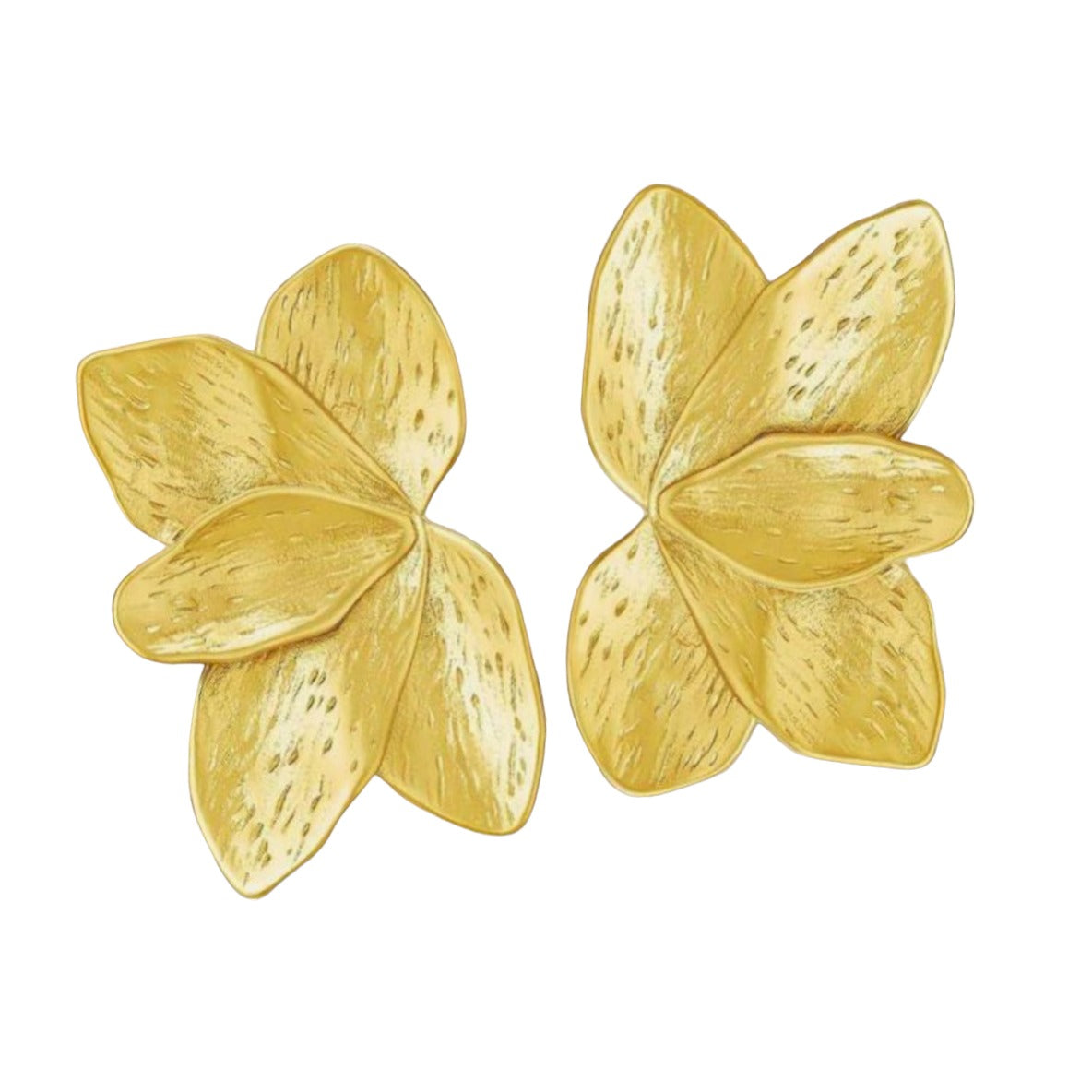 boucles oreilles femme acier inoxydable fleurs orchidées dorées  tourmalyn bijoux - fond blanc