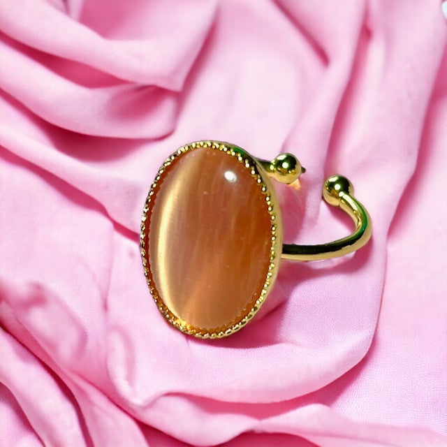 Bague "LOLITA " dorée or fin en pierre d' agate rose