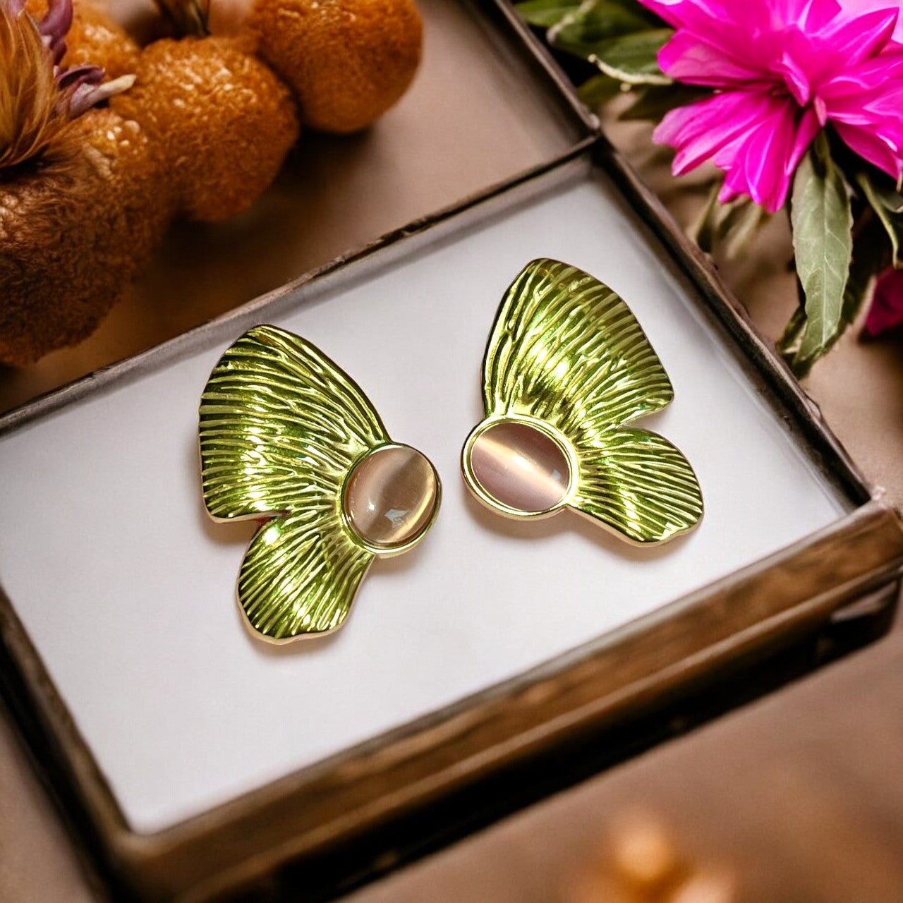 Boucles d'oreilles "GISELE" en acier inoxydable et agate
