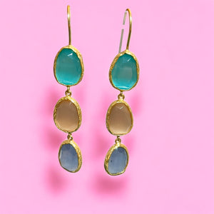 Boucles d'oreilles "ALINA" dorées or fin pierre d'Agate
