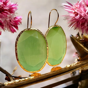 Boucles d’oreilles "DHAKA 2" pierre naturelle Agate verte dorées or fin