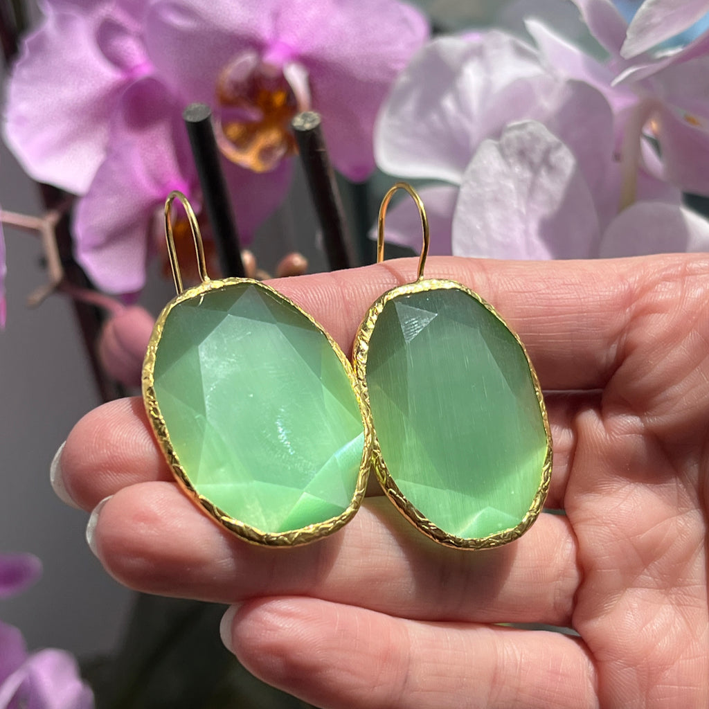 Boucles d’oreilles "DHAKA 2" pierre naturelle Agate verte dorées or fin