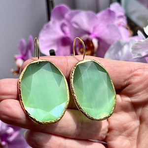 Boucles d’oreilles "DHAKA 2" pierre naturelle Agate verte dorées or fin