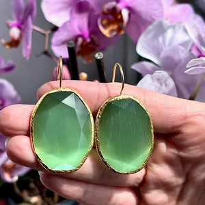 Boucles d’oreilles "DHAKA 2" pierre naturelle Agate verte dorées or fin