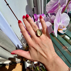 Bague "PERLINA" pierre naturelle agate beige champagne dorée or fin