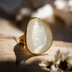 Bague "ELYNE" pierre naturelle agate blanche dorée or fin