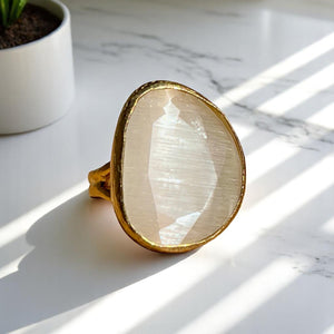 Bague "ELYNE" pierre naturelle agate blanche dorée or fin