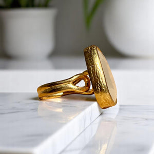 Bague "ELYNE" pierre naturelle agate blanche dorée or fin