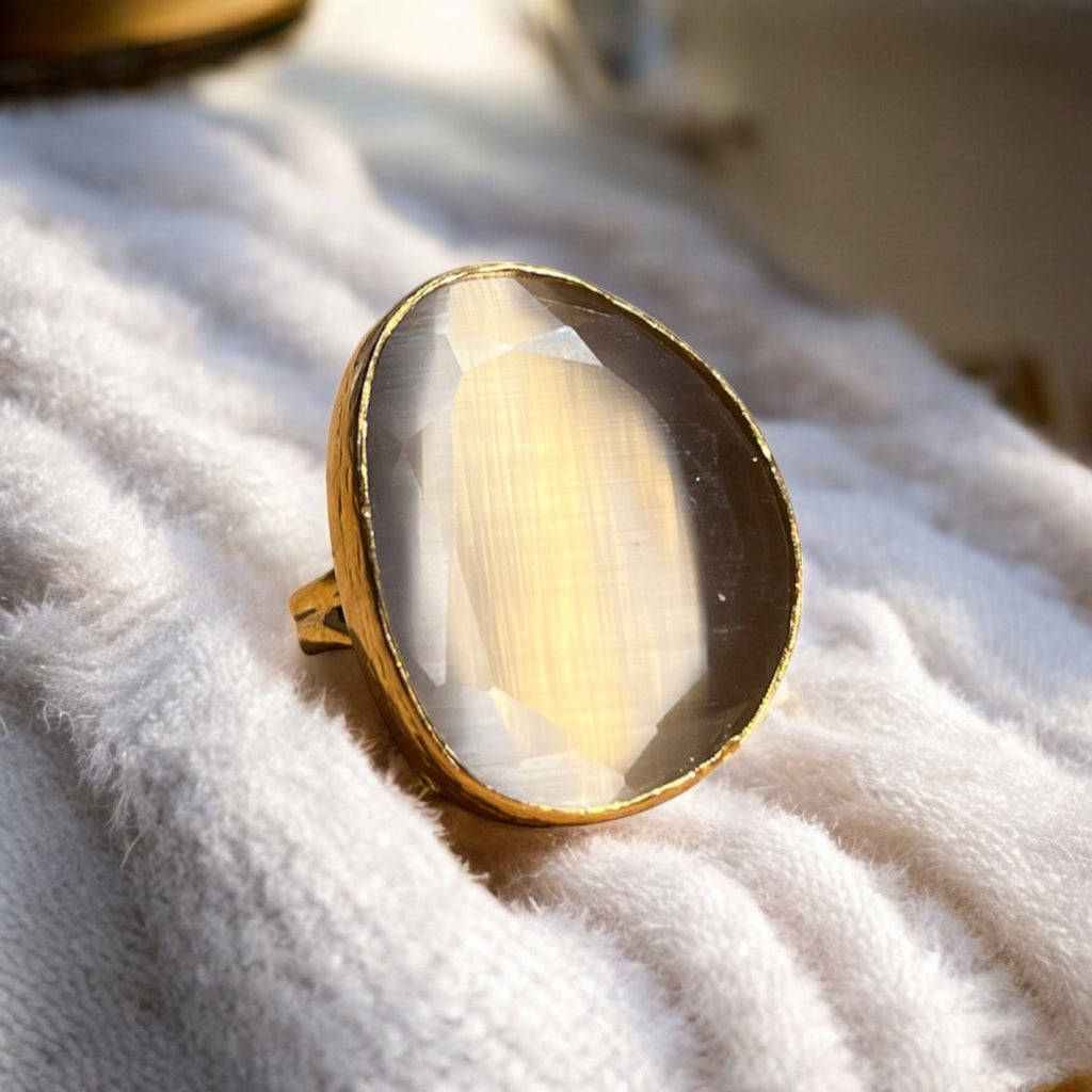 Bague "ELARION" pierre naturelle agate grise