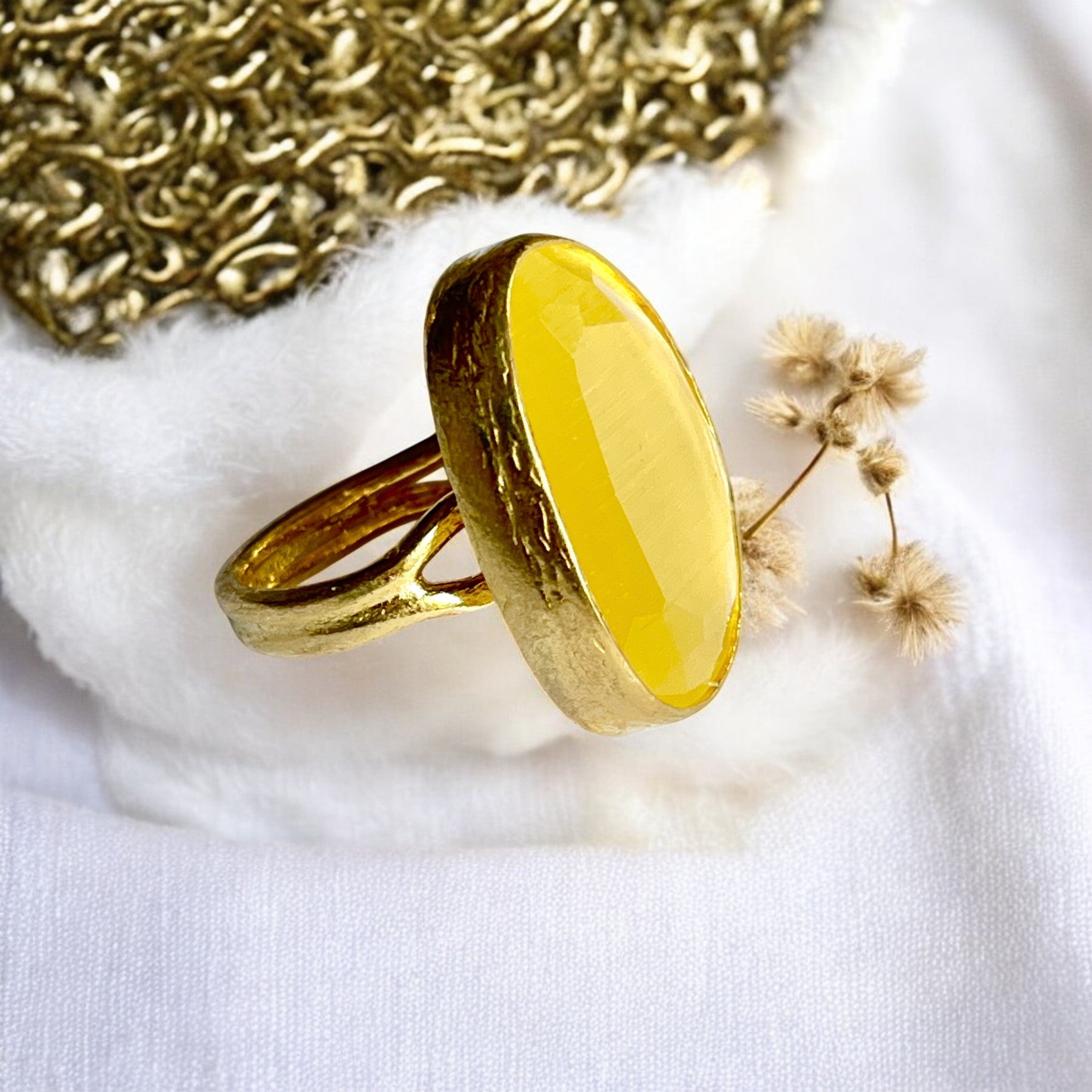 Bague "LUNARIA" pierre naturelle agate jaune