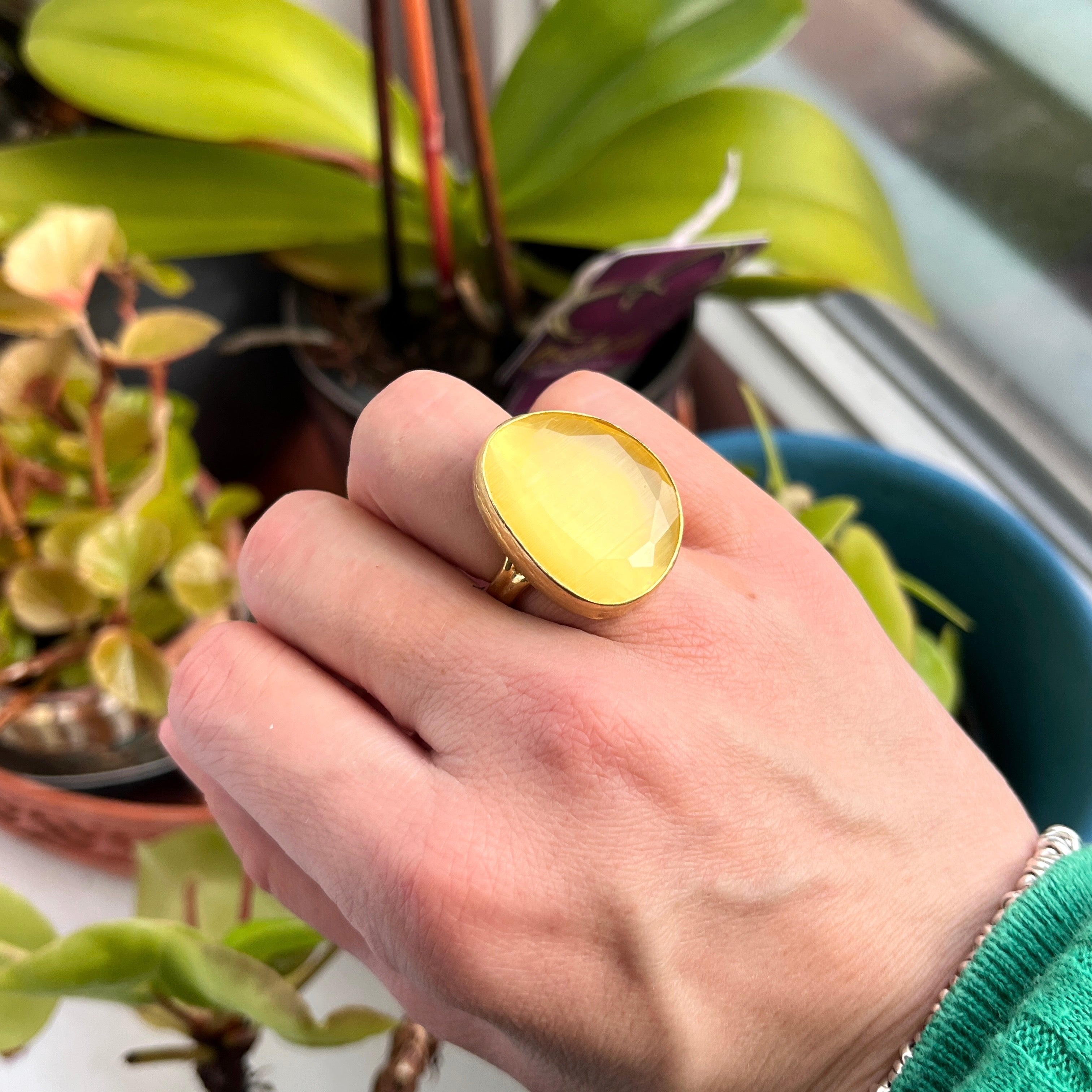 Bague "LUNARIA" pierre naturelle agate jaune