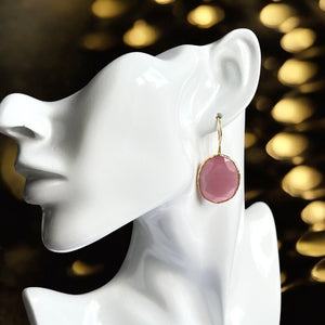 Boucles d’oreilles "ECLISIA 2" dorées or fin pierre naturelle Agate rose
