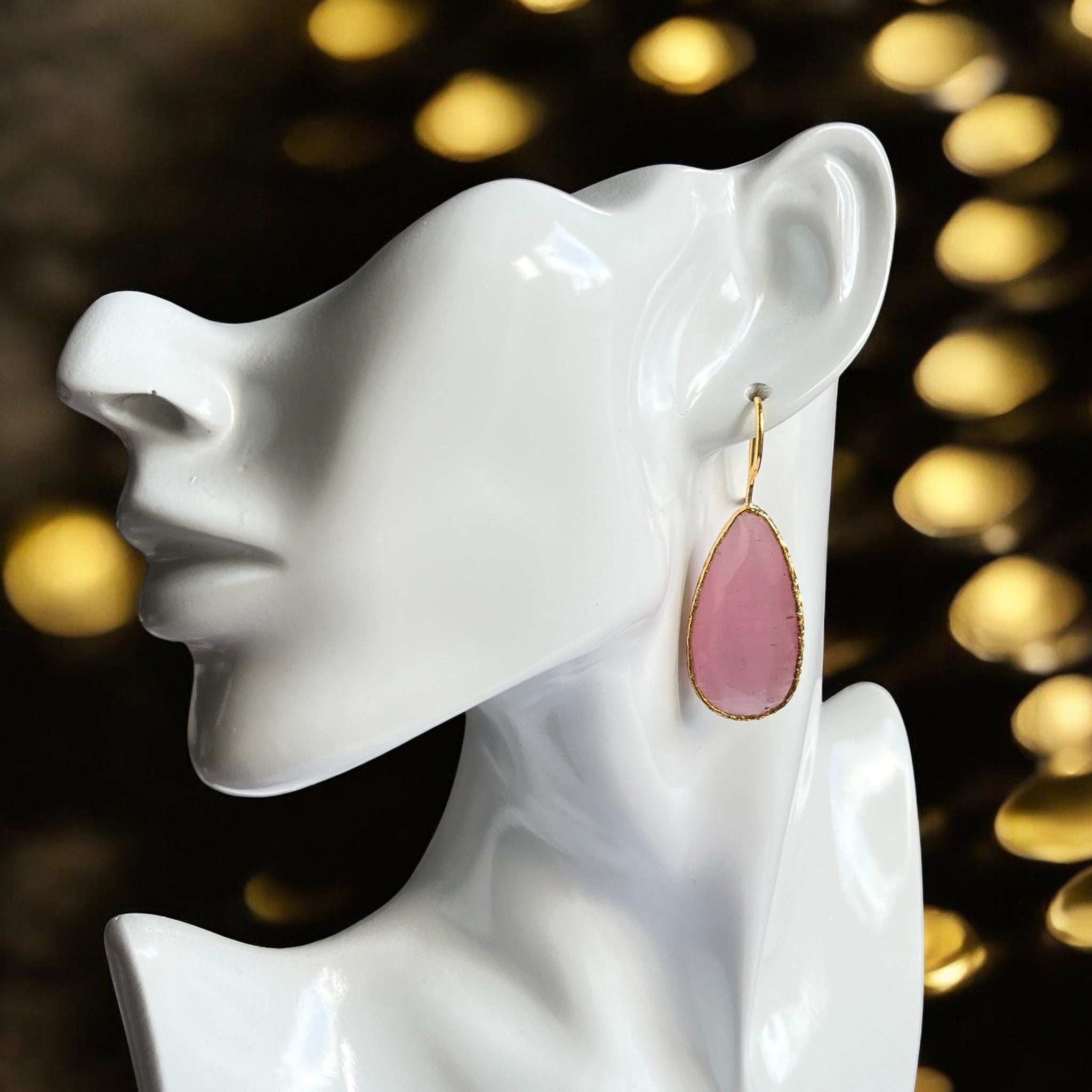 Boucles d’oreilles "ECLISIA" dorées or fin pierre naturelle Agate rose