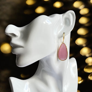Boucles d’oreilles "ECLISIA" dorées or fin pierre naturelle Agate rose