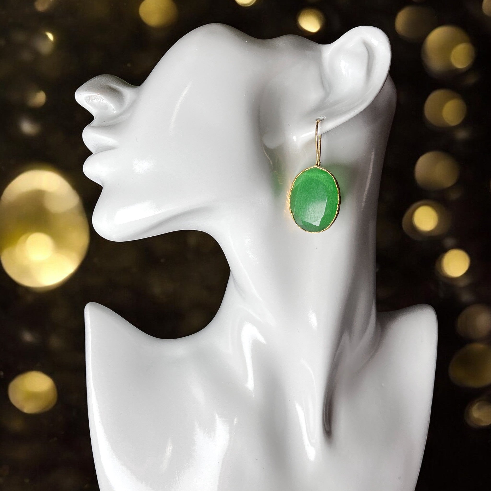 Boucles d’oreilles "FLORIA" dorées or fin pierre naturelle Agate verte