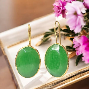 Boucles d’oreilles "FLORIA" dorées or fin pierre naturelle Agate verte