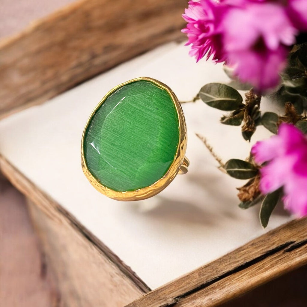 Bague "FLORIA" pierre naturelle agate verte