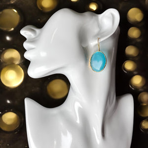 Boucles d’oreilles "ROSALIA" dorées or fin pierre naturelle Agate bleue