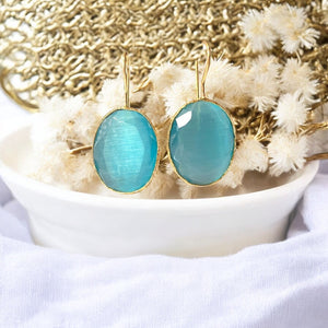 Boucles d’oreilles "ROSALIA" dorées or fin pierre naturelle Agate bleue