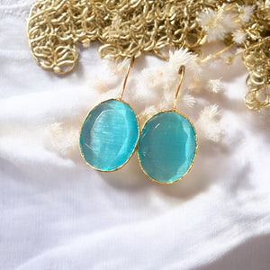 Boucles d’oreilles "ROSALIA" dorées or fin pierre naturelle Agate bleue