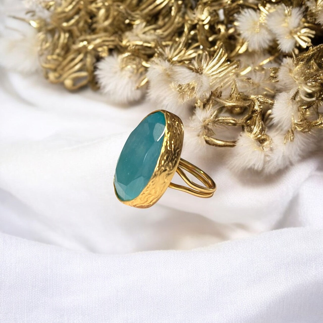 Bague "ROSALIA" pierre naturelle agate bleue