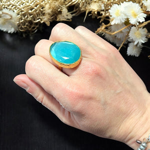 Bague "ROSALIA" pierre naturelle agate bleue