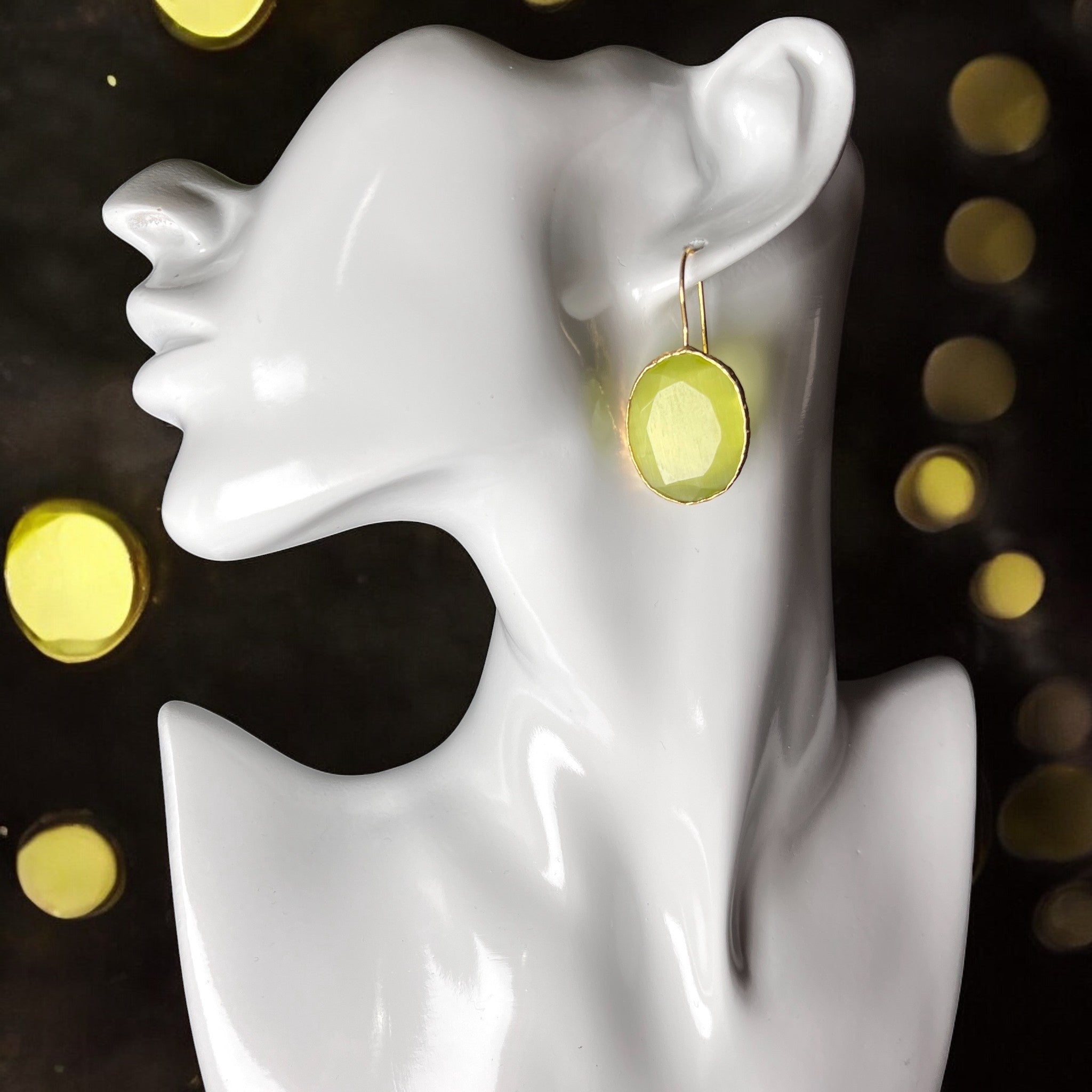 Boucles d’oreilles "OPALYS" dorées or fin pierre naturelle Agate verte