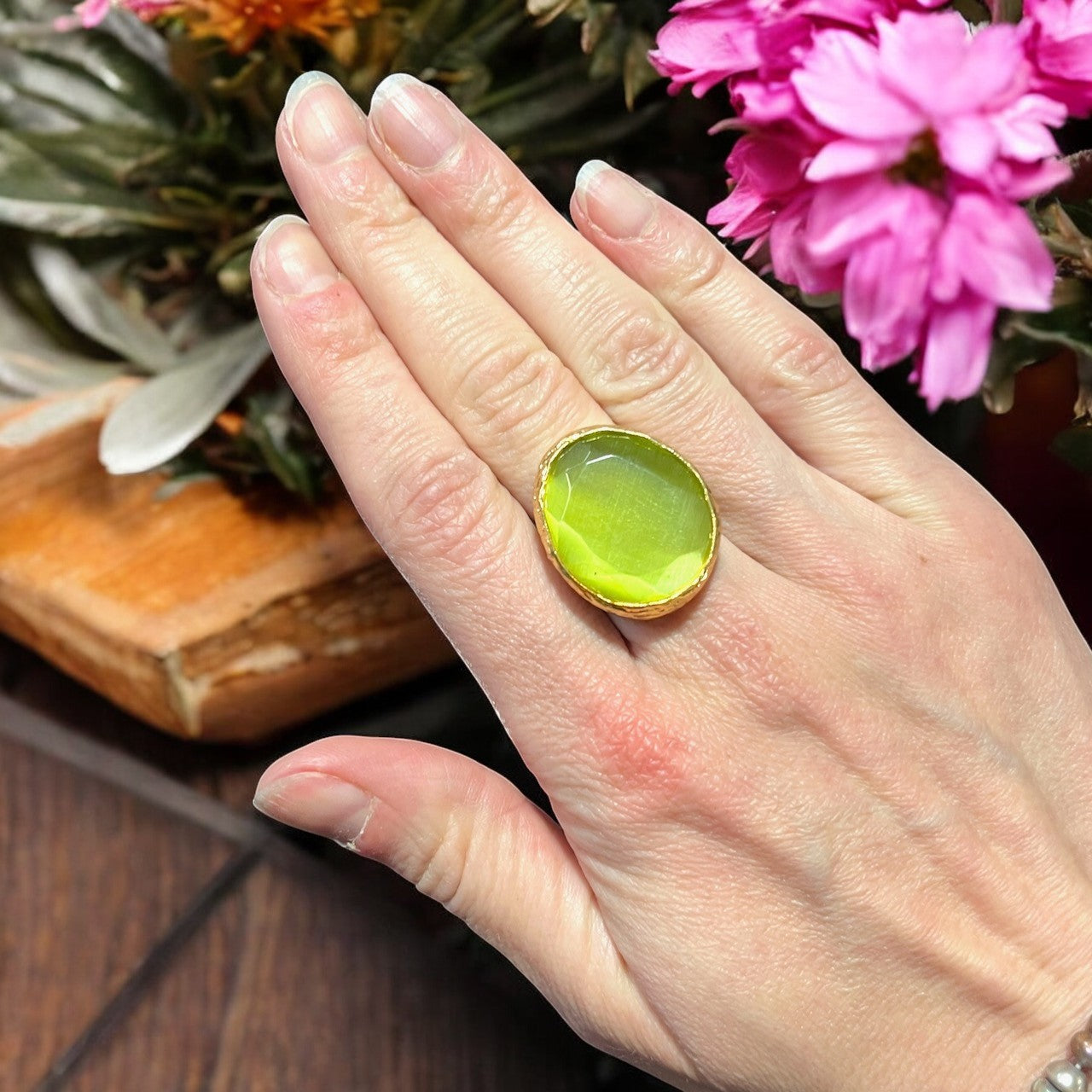 Bague "OPALYS" pierre naturelle agate verte