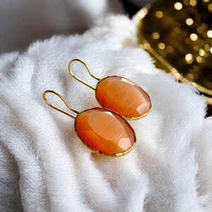 Boucles d’oreilles "DIAMORA" dorées or fin pierre naturelle Agate orange