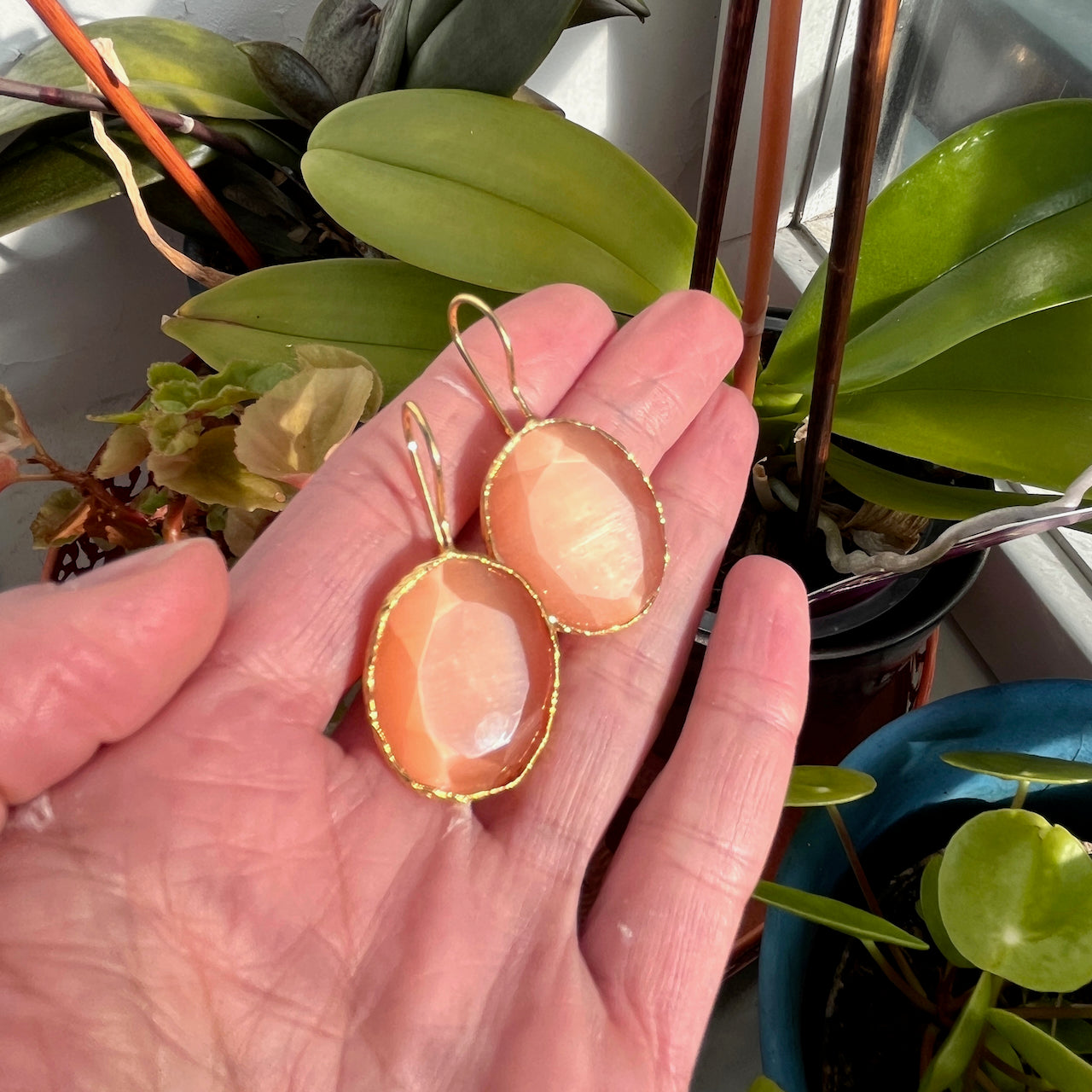 Boucles d’oreilles "DIAMORA" dorées or fin pierre naturelle Agate orange