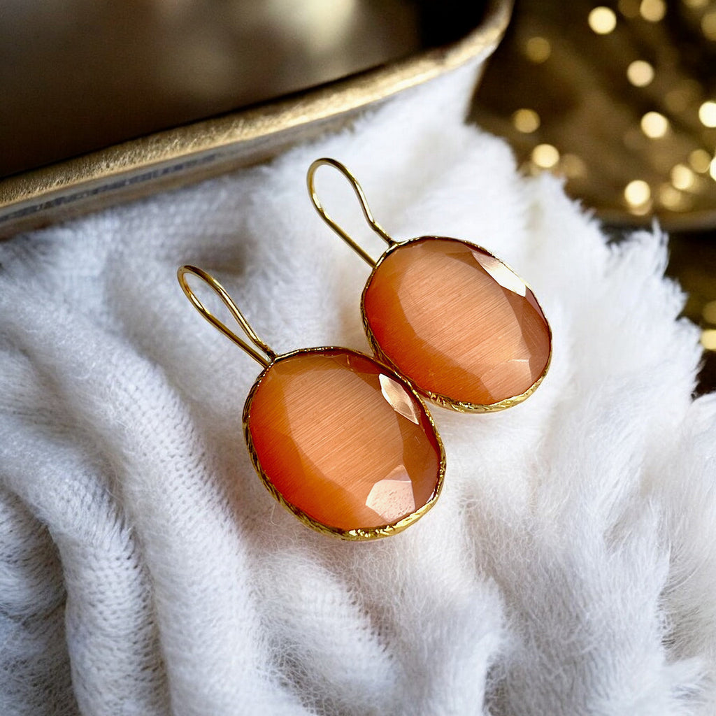 Boucles d’oreilles "DIAMORA" dorées or fin pierre naturelle Agate orange