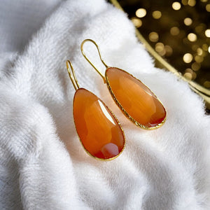 Boucles d’oreilles "DIAMORA 2" dorées or fin pierre naturelle Agate orange