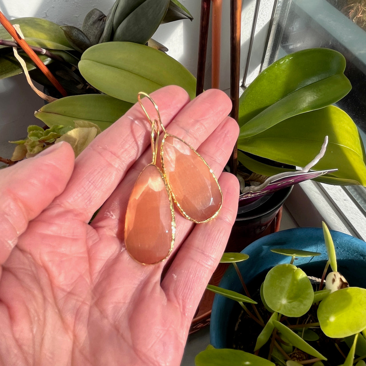 Boucles d’oreilles "DIAMORA 2" dorées or fin pierre naturelle Agate orange