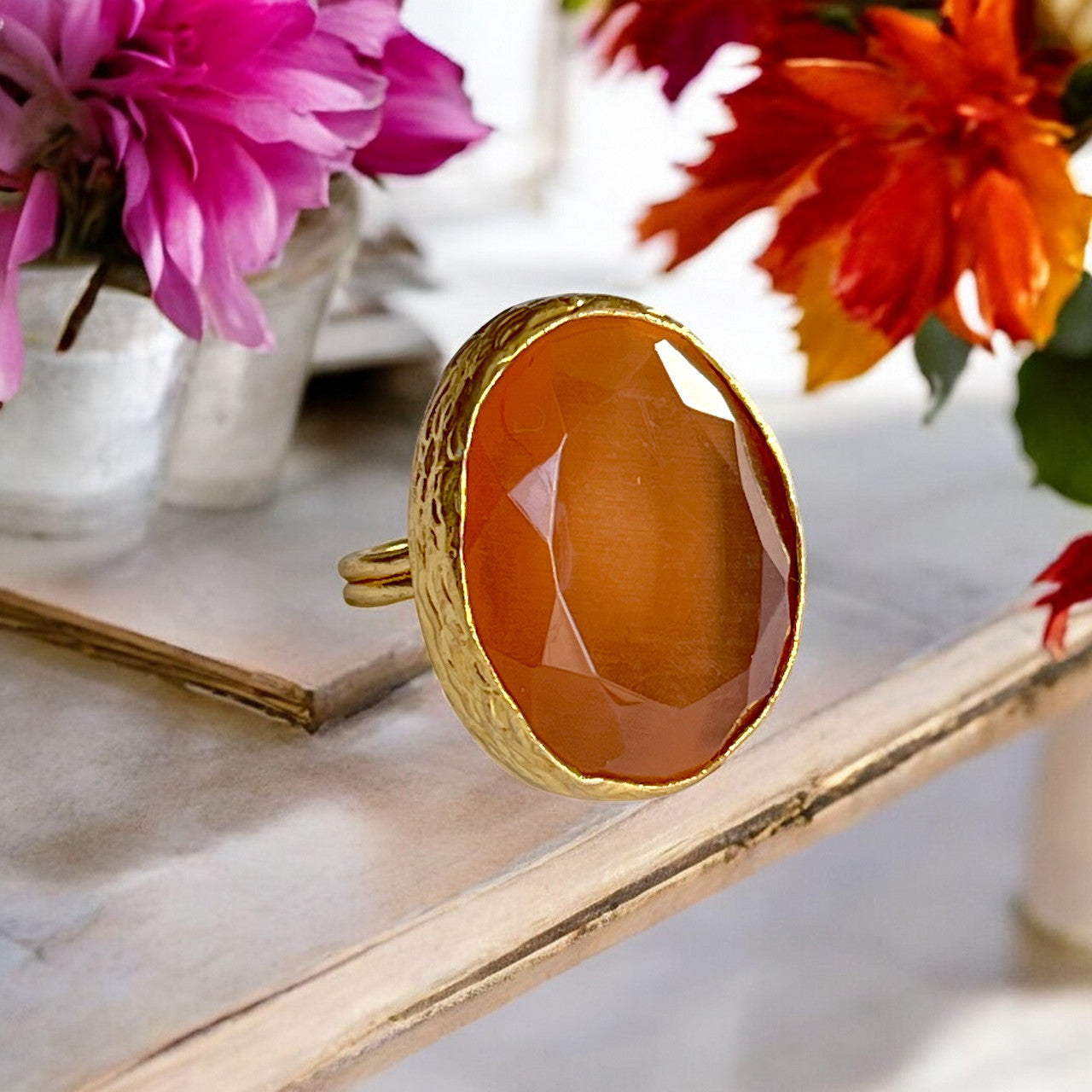 Bague "DIAMORA" pierre naturelle agate orange