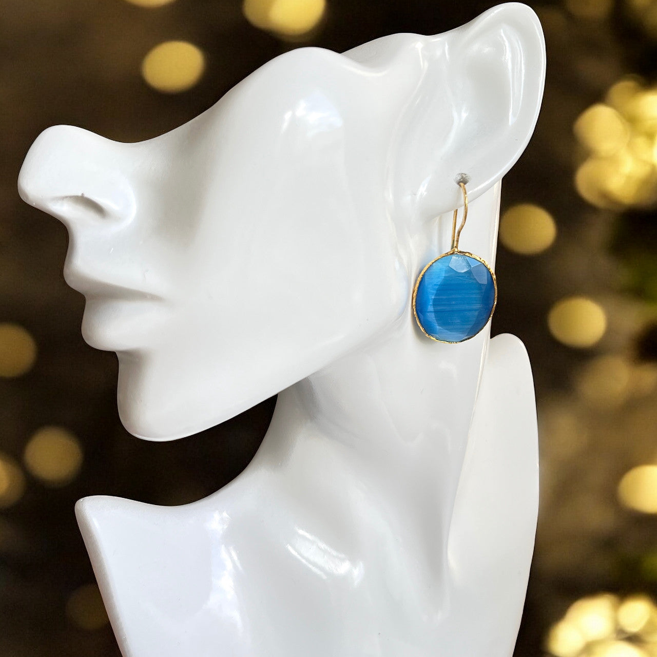 Boucles d’oreilles "SIRENA" dorées or fin pierre naturelle Agate bleue