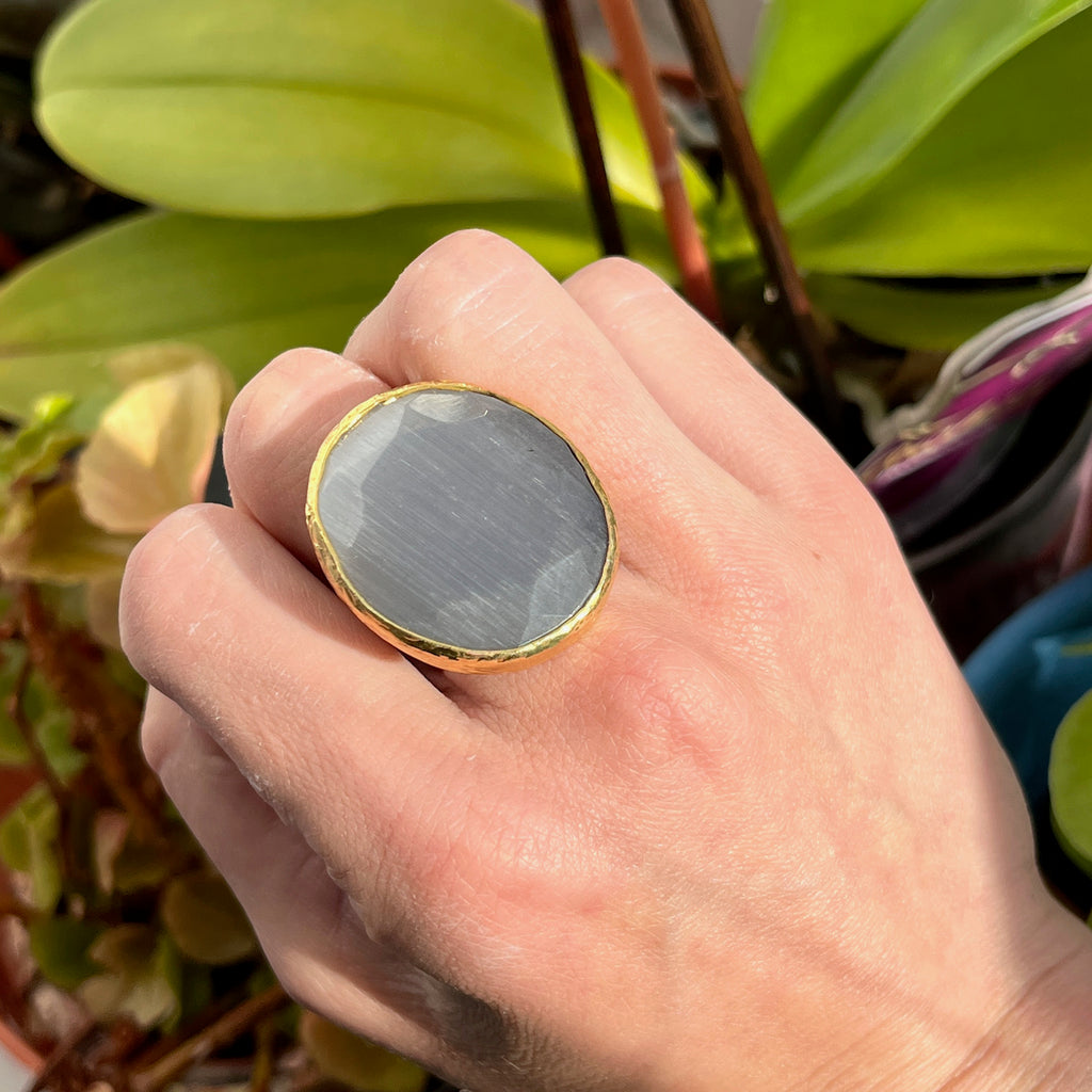 Bague "SILVARIA 2" pierre naturelle agate grise - grand modèle